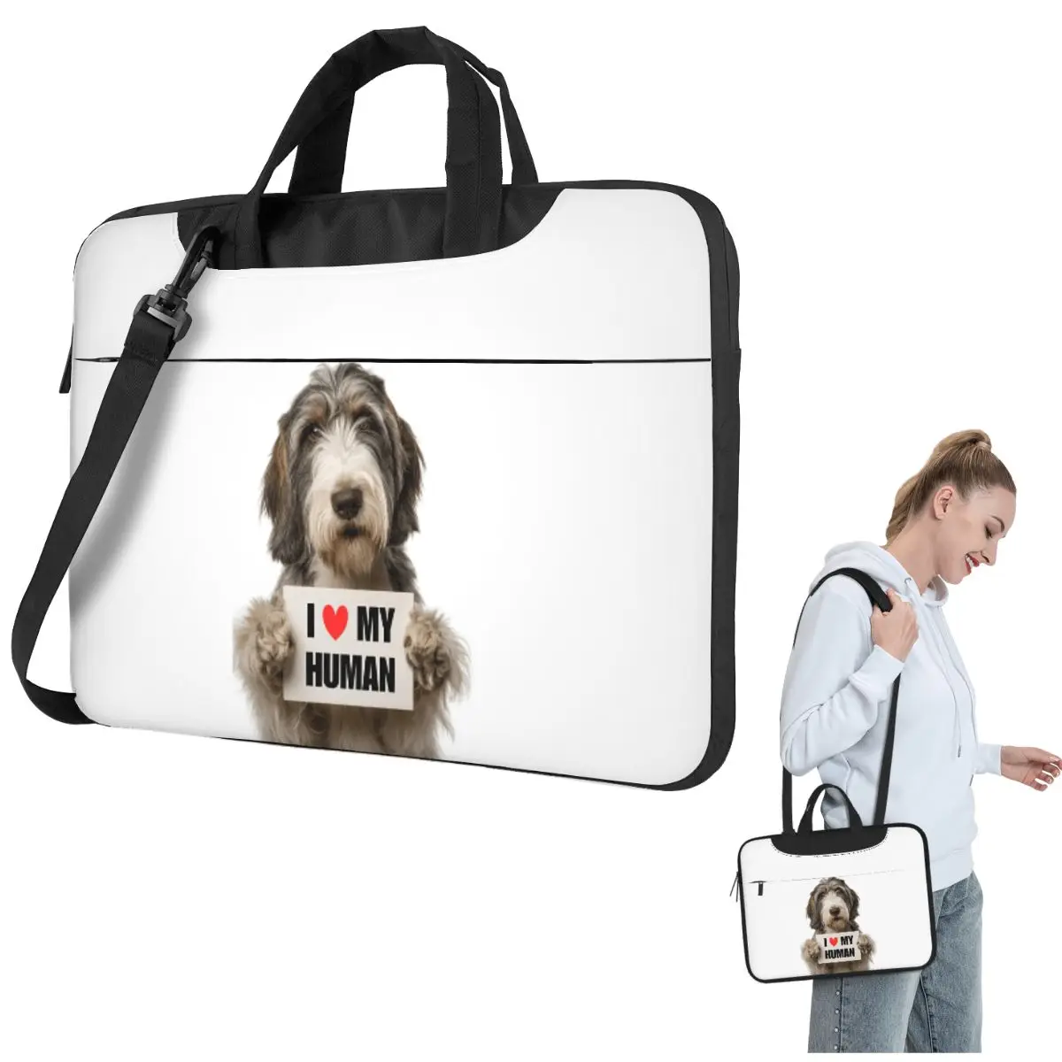 

Grand Basset Griffon Vendeen Dog With Signboard Crossbody Laptop Bag Case Computer Bag 13 14 15.6 Inch Notebook Pouch for Lenovo