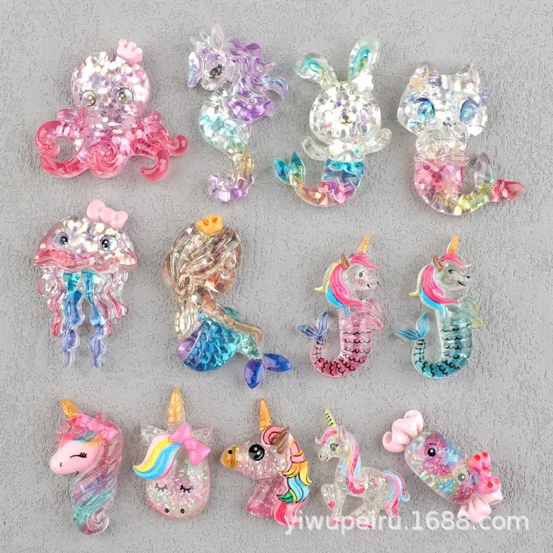 5Pcs Mermaid unicorn cartoon resin flatback diy kawaii resin accessories crafts materials scrapbooking embellishment