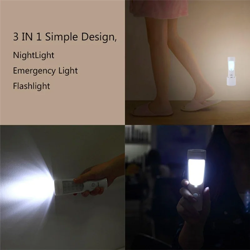 AED6-4 In 1 Motion Sensor Wall Light, Power Off LED Night Light Flashlight, Rechargeable Emergency Flashlight EU Plug