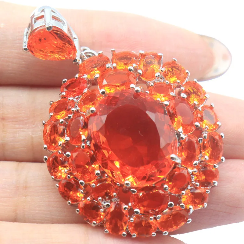 

50x33mm Ravishing 10.7g Long Big Heavy Orange Spessartine Garnet Smokey Topaz Rhodolite Garnet Women Dating Silver Pendant