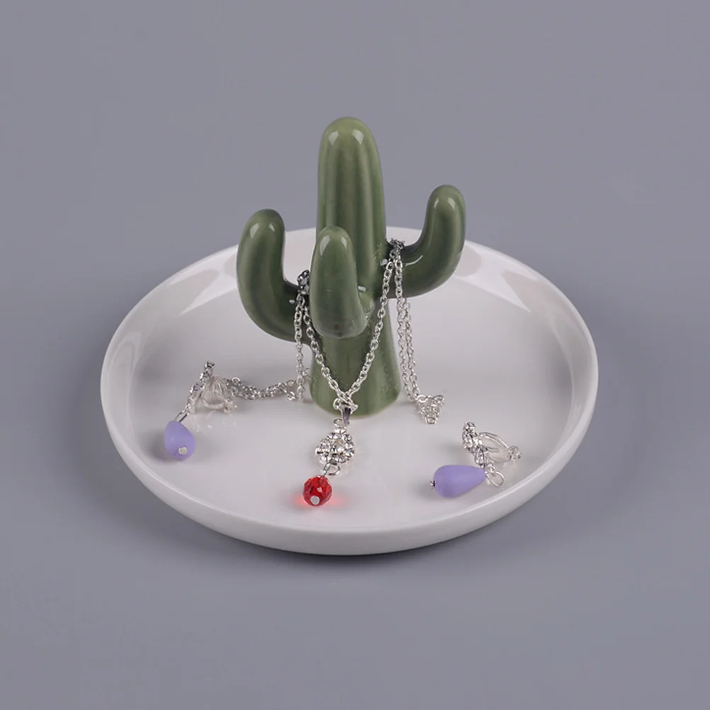 

2Pcs Cactus Jewelry Dish Ceramic Trinket Tray Smooth Edges Longtime Use Desktop Organizer Jewelry Tray Trinket Dish