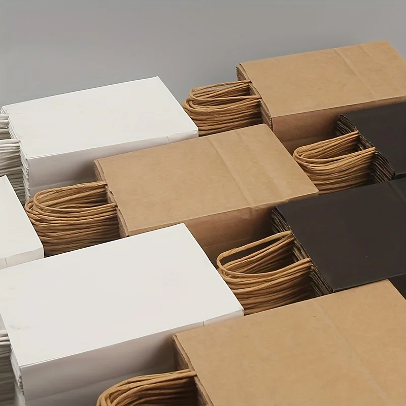 30 Stück faltbare Kraftpapiertüten mit gewebten Griffen, umweltfreundlich, zum Einkaufen, Geschenk, Party, Hochzeit, Einzelhandel, Verpackung, langlebige Tragetaschen