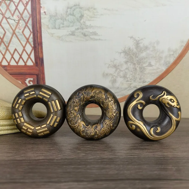 

Retro copper tiger support string bell gossip double dragon medicine bell tiger fork ancient township doctor hand rattle bell