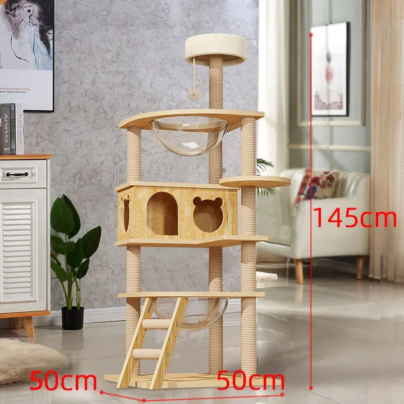 Tower Condo Cat Play Furniture Toys House Wooden For Cats Tree With Tunnel Wood Cats Accessories Wheel Exercise