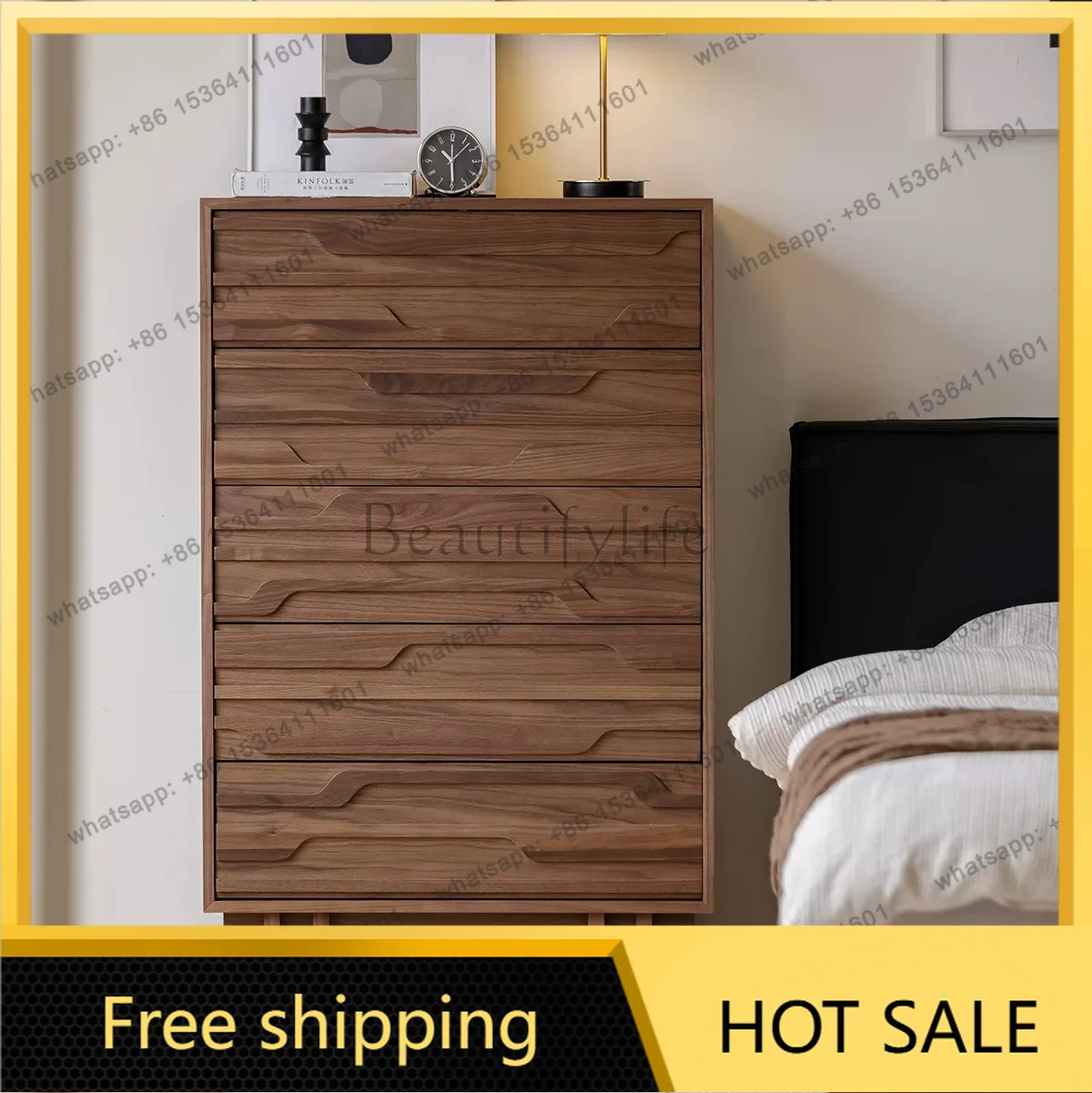 XX. All solid wood black walnut, modern simple bedroom storage cabinet