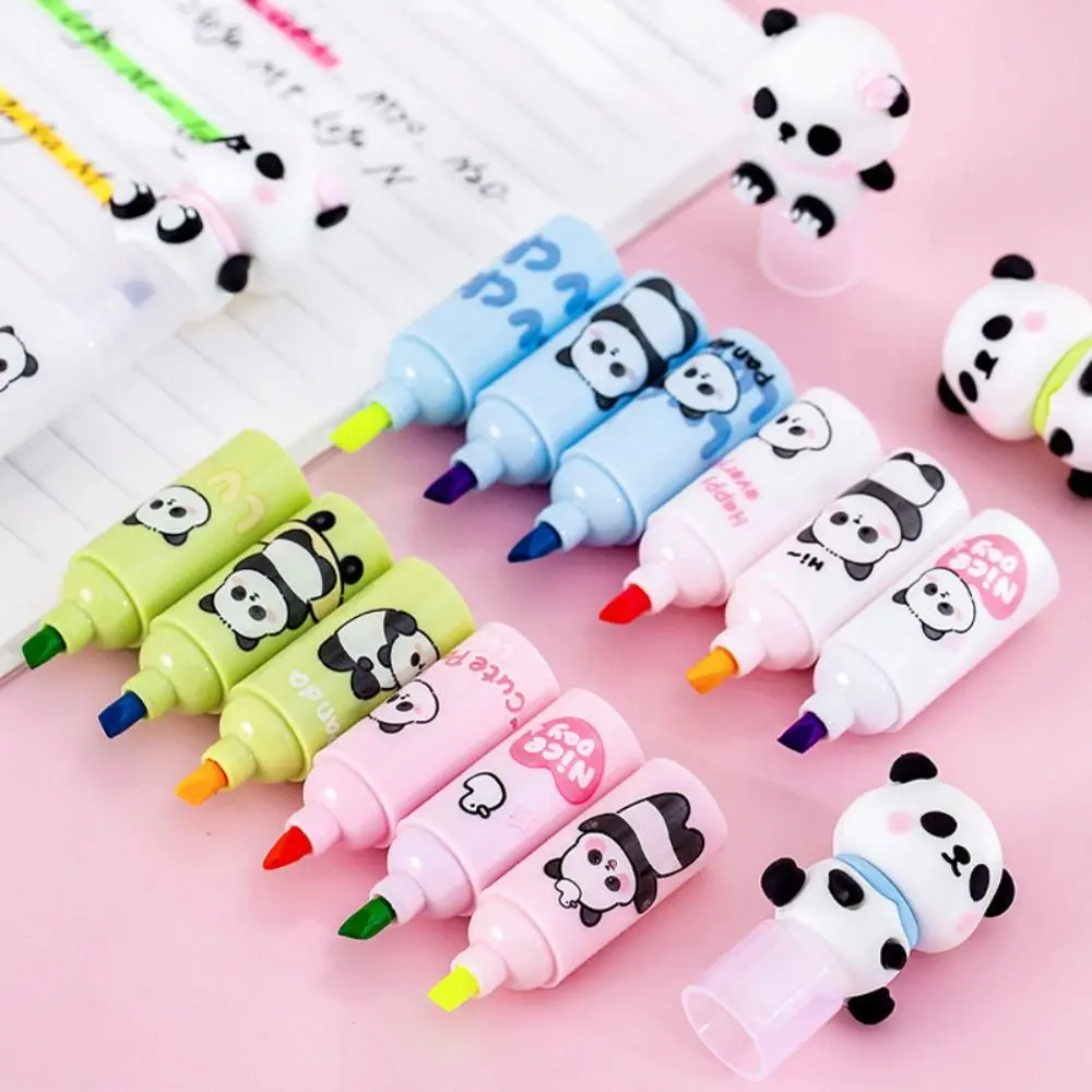 Cute Panda Highlighter Pen Creative Cartoon Fluorescent Pen 3 Layer Splicing Multifunction Marker Pen Student