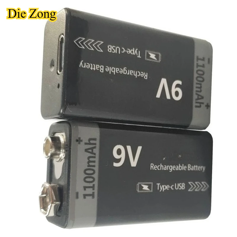 NewFor Battery USB-C 11000mAh 3.7V Rechargeable Battery 6F22 For Toy Microphone Multimeter Type-C 5V Charging