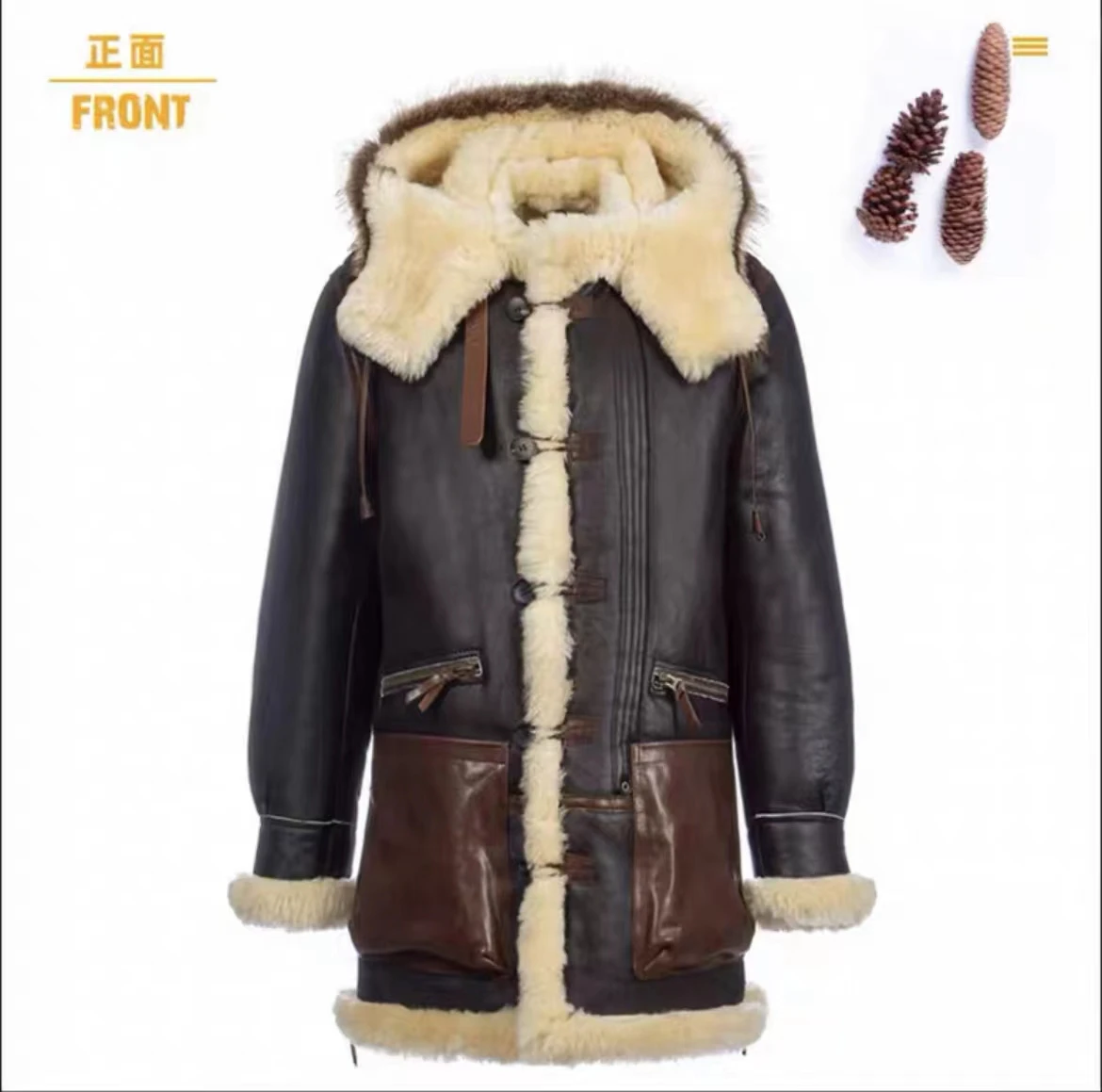 Winter High Quality Thick Pilot B7 Bomber Sheepskin Jacket Plus Size Shearling Wool Original Hooded Fur Genuine Leather Coats