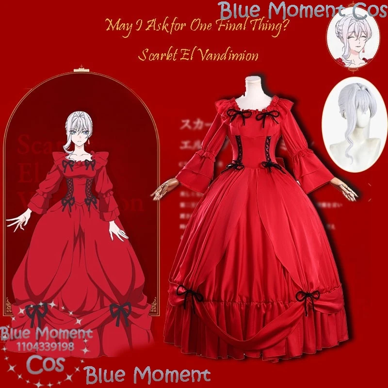 May I Ask for One Final Thing Scarlet El Vandimion Cosplay vestido de baile elegante traje de princesa manchado de sangre peluca de mujer Comic Con