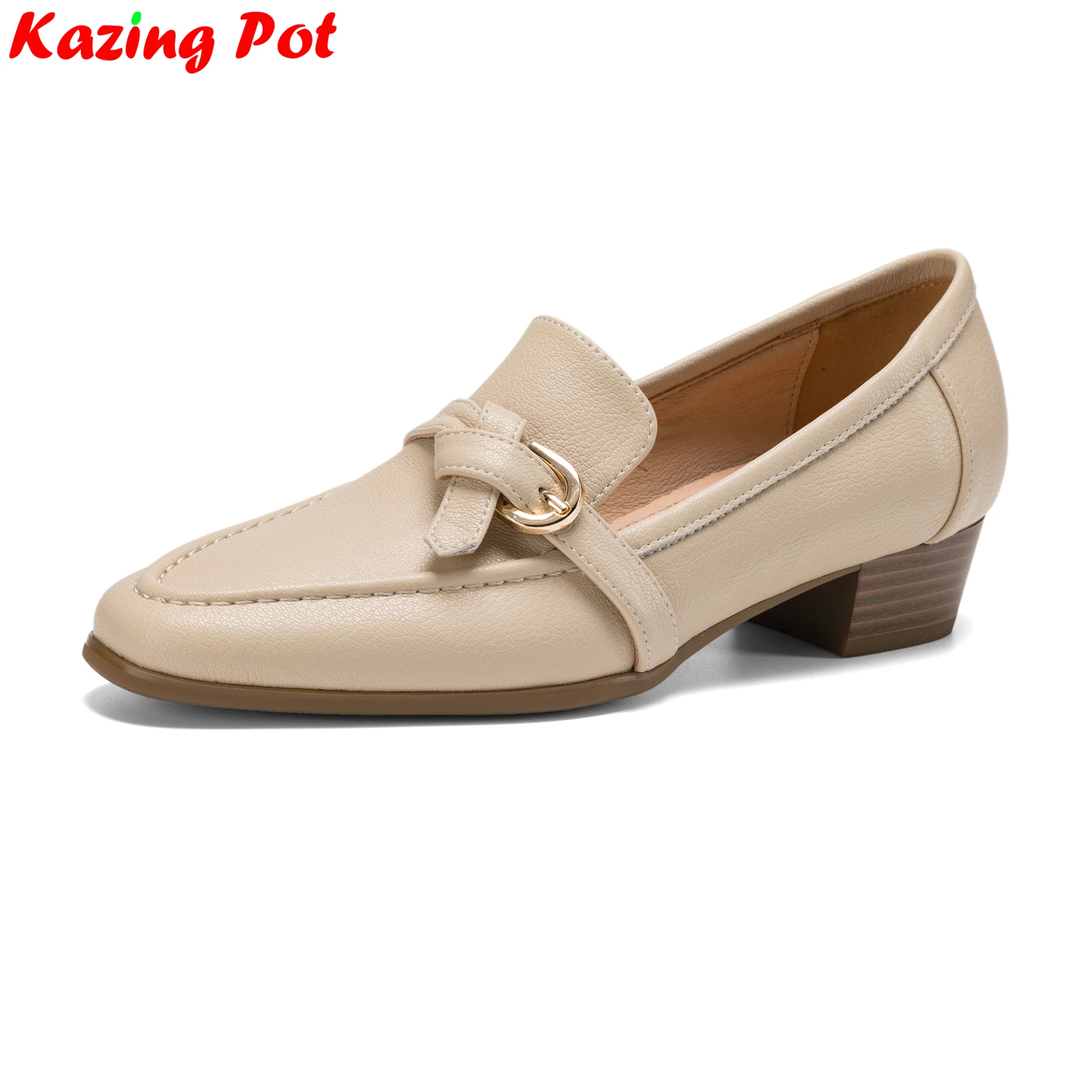 

Plus Size 34-42 Cow Leather Round Toe Spring Summer Office Lady Shoes Med Heels Shallow Dating Slip On Loafers Party Women Pumps