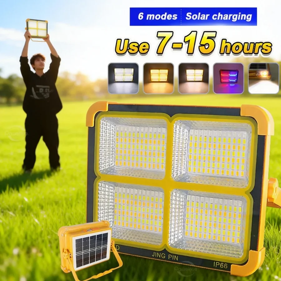 

Новый мощный светодиодный фонарь на солнечной батарее, портативный, водонепроницаемый IPX66, многофункциональный, для кемпинга, портативный уличный прожектор