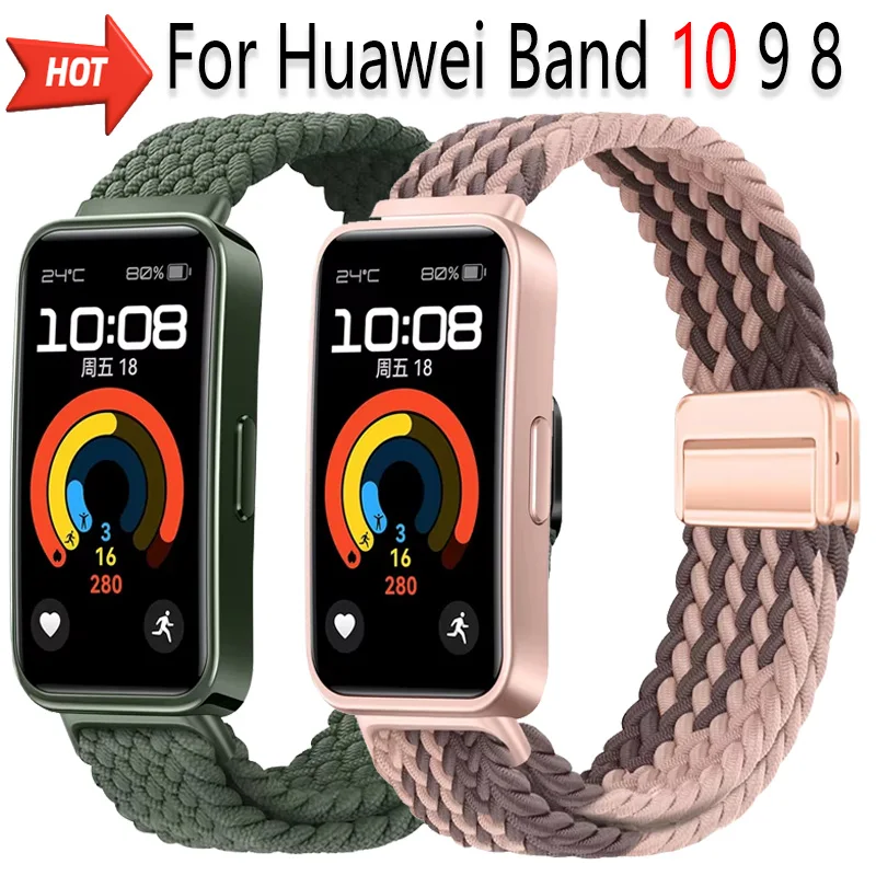 النايلون مضفر حزام لهواوي الفرقة 10 9 8 قابل للتعديل المغناطيسي مشبك سوار حزام الساعات Huanwei الفرقة 10/9/8 اكسسوارات كوريا