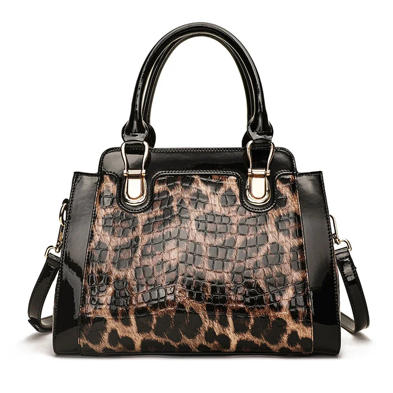 Genuine leather women\'s bag, leopard print handbag, large-capacity fashion trend, first-layer cowhide one-shoulder crossbody bag