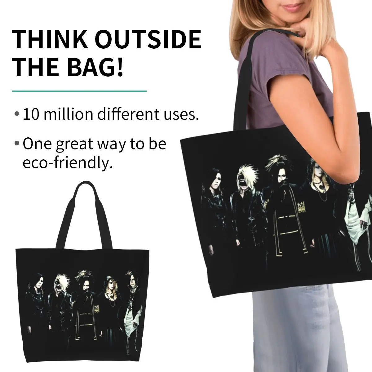 Japan Rock The Gazette Band Shopping Tote Bag Canvas Large Capacity Shoulder Bags Shopper Grocery Handbag for Women