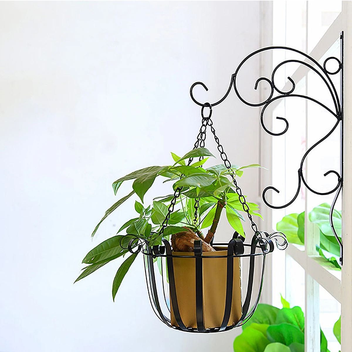 

Flower Stand Set Wall Hanging Basket Iron Plant Pot Holder Durable Rustproof Home Cafe Decor Use