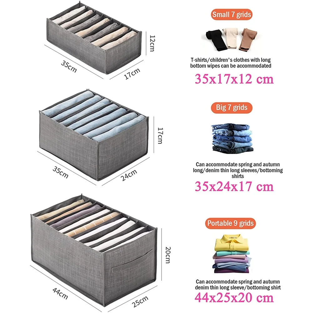 【Ship Within 3 Piece Wardrobe Organizer, Storage Boxes, Jeans Organizer, Stackable Storage Box, Gray Storage Box For Drawers Clo