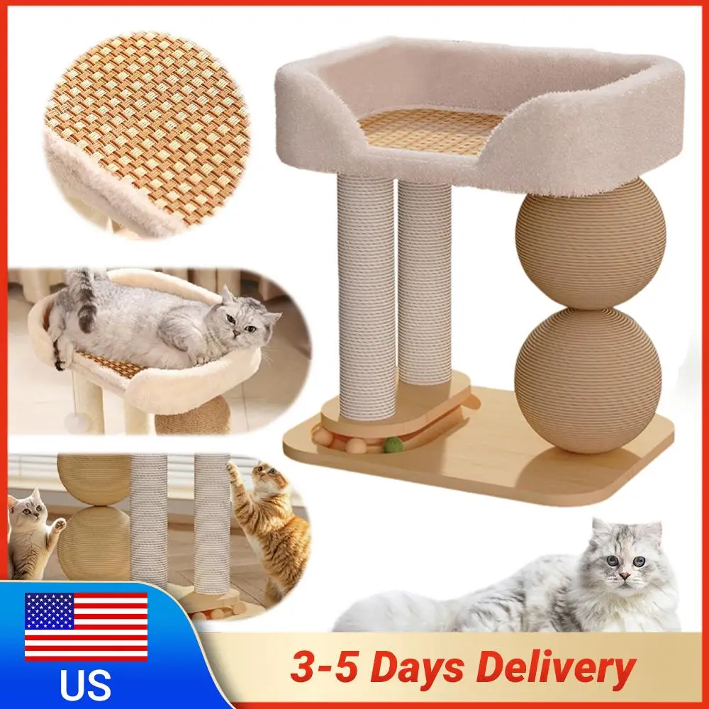 

Платформа для прыжков для кошек с сизалевым шаром, когтеточка-столбик, износостойкий охлаждающий коврик, лежанка для кошек, товары для животных, игровой комплекс для лазания