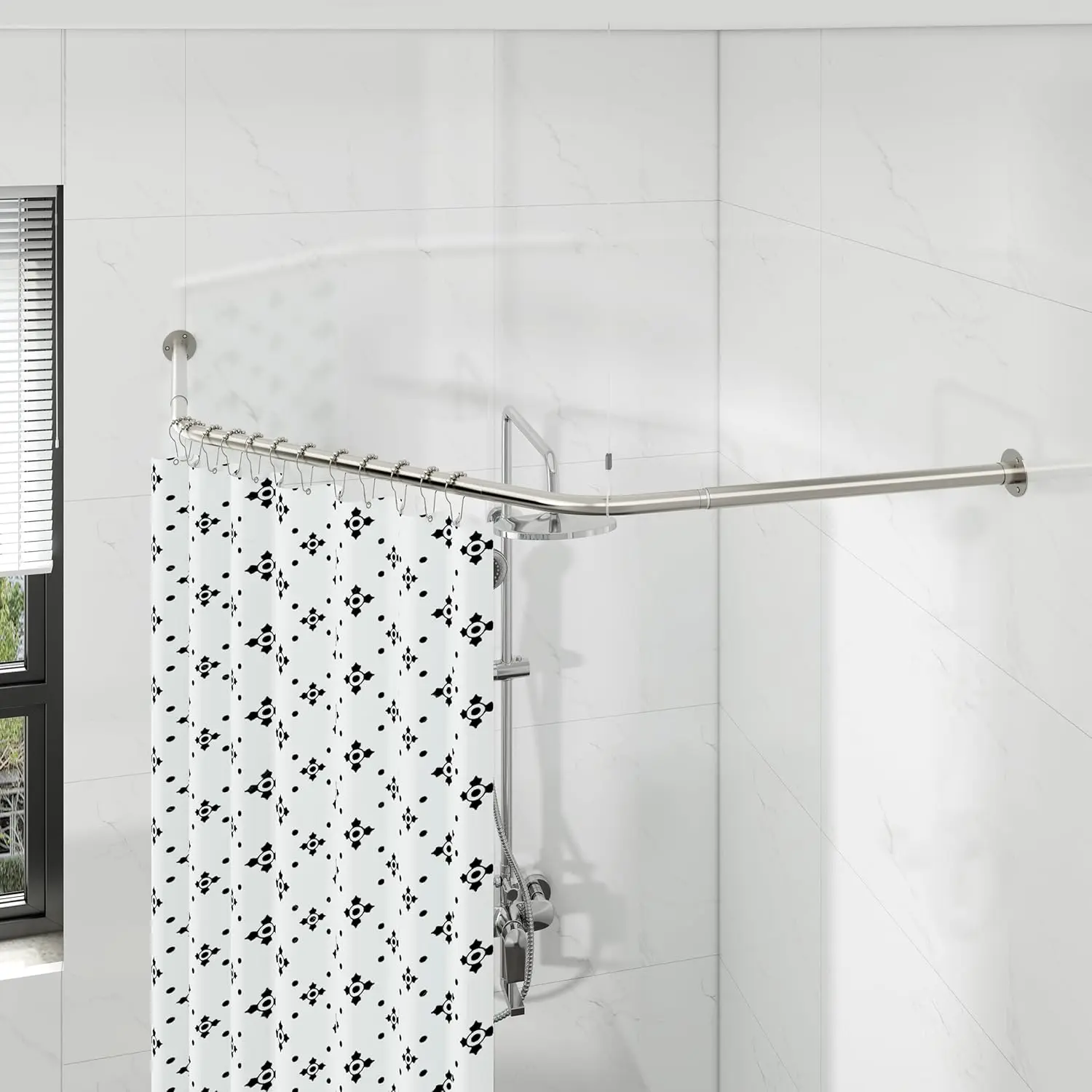 

Corner Shower Curtain Rod, Diamond Shaped Shower Pole, Curved Shower Curtain Rod for Bathroom, Stainless with 12 Ring Hooks &