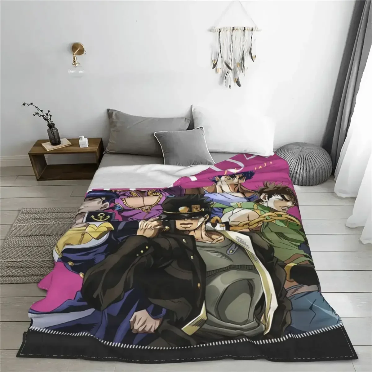 Higashikata Josuke Dio mantas de franela con estampado de Anime, Jojo's Bizarre Adventure, manta suave para cama, edredón para