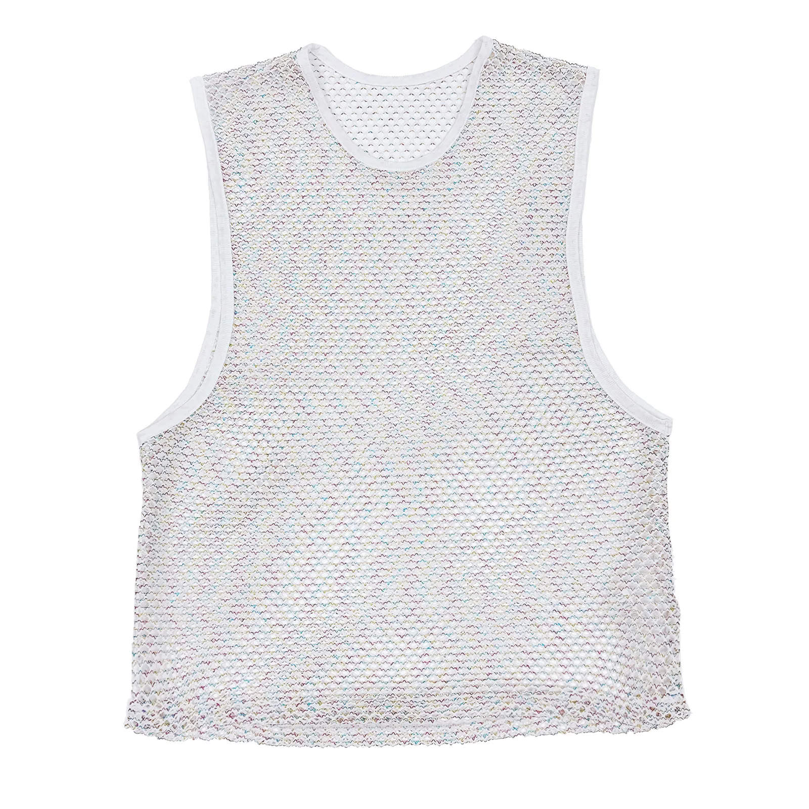 Sommer Herren Rundhals Sport-Tanktops, Hohles Netzgewebe, Ärmellos, für Laufen, Fitness, Training, Sportweste, Glänzend, Durchsichtig – Detail 5