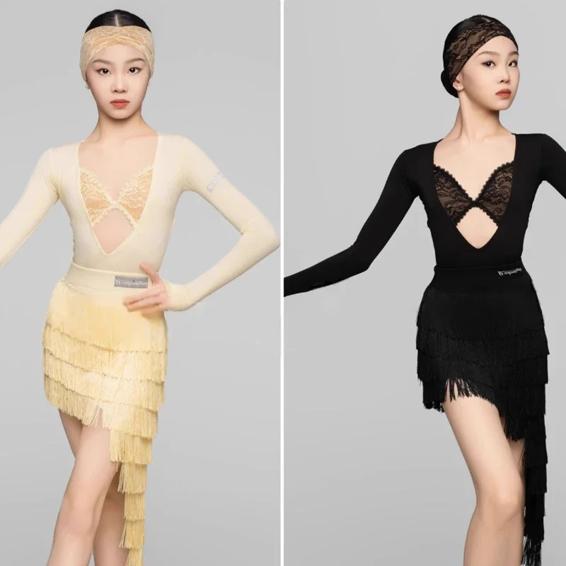 Traje de treinamento de dança latina menina novo traje de desempenho das crianças regulamentos de competição vestido de dança latina