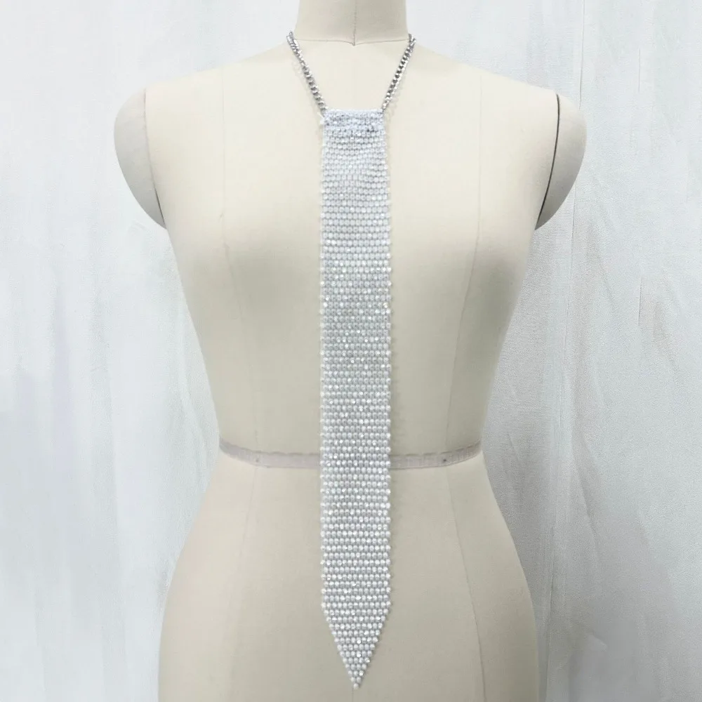 لامعة ضيقة كريستال حجر الراين رابطة عنق لينة قابل للتعديل المعادن الترتر ربطة العنق قلادة الذهب بريق Cravat الطرف