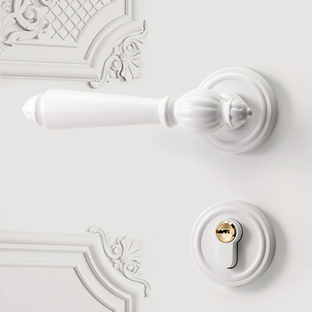 White French bedroom silent wooden door lock, family room door lock, personalized milky white lock - Image 2