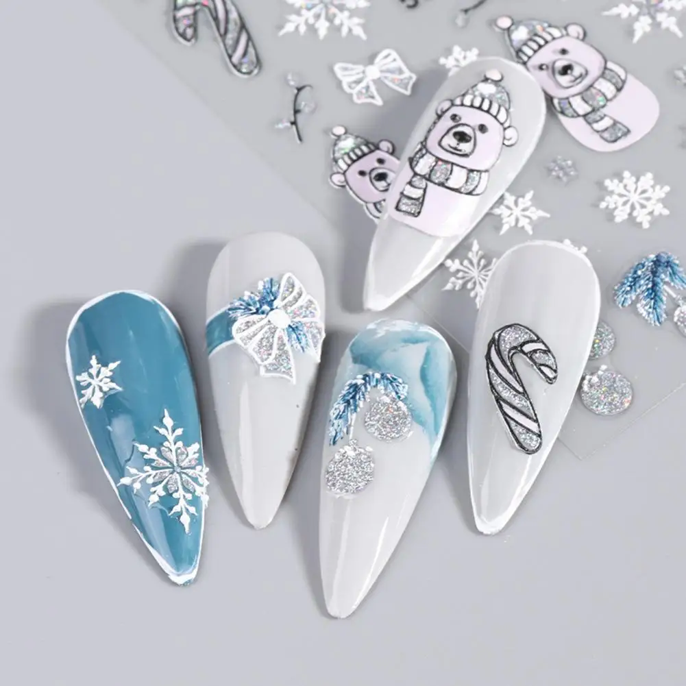 Snowflake Nail Sticker Festive Holiday Nail Art Stickers Snowflake Bow Patterns for Christmas Nail Decoration