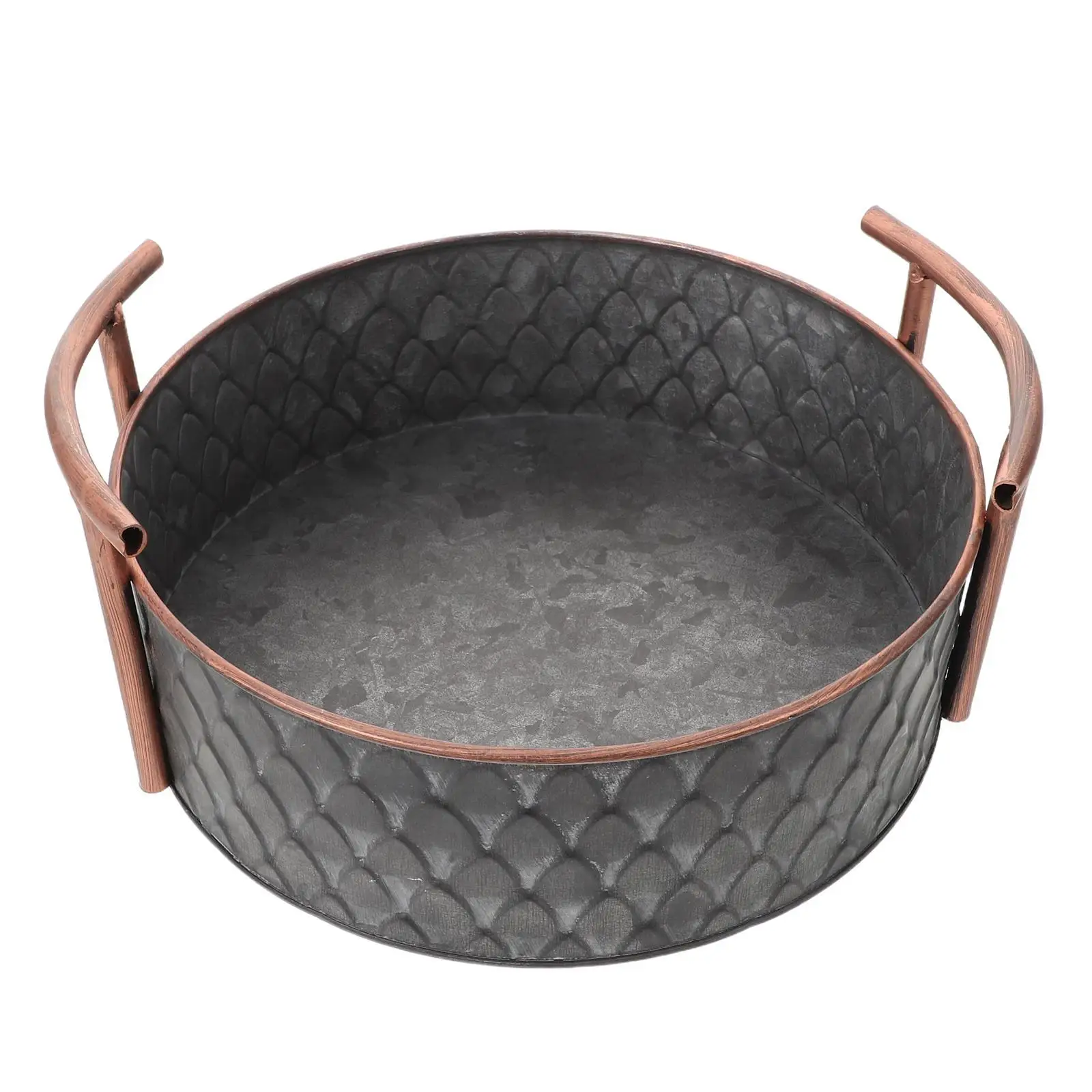 

Galvanized Iron Round Tray Industrial Style Rustic Farmhouse Metal Basket Coffee Table Decorative Centerpiece Bread Tray 24.5cm