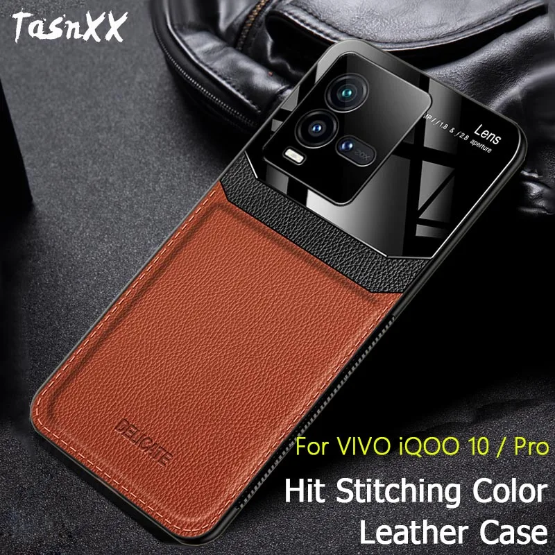 For VIVO iQOO 10 / 9 Pro Hit Stitching Color Leather Case Full Cover Soft TPU Camera Protector Glass Film Matte Shell Funda