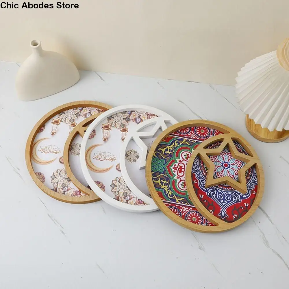 

Wooden Star And Moon Tray Food Storage Ramadan Decoration EID Fruit Dessert Tray Home Ornaments Festival Gift