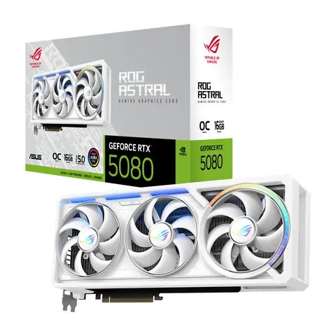 ASUS ROG Astral RTX 5080 O16G White Gaming Graphics Card 16GB GDDR7 PCIe 5.0 Quad-Fan Blackwell DLSS 4 White Edition