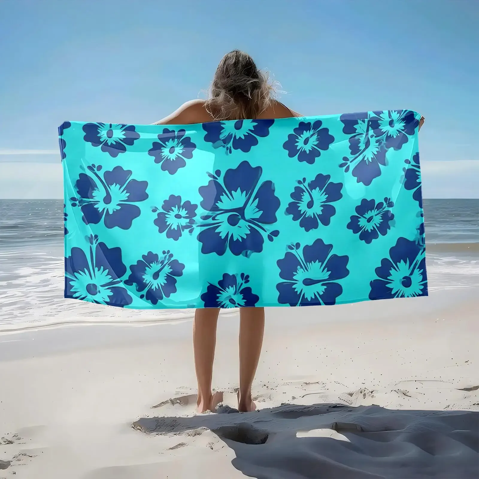 1pc Tropical Hibiscus Pattern Design 2D Printed Microfiber Beach Towel, quick dry super absorbent. Great for beach, pool