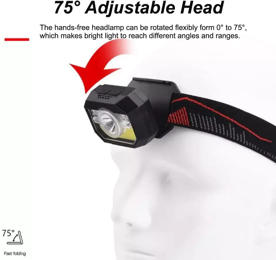 COB LED bike headlamp Rechargeable High-Powered Bright LED Blue Light Red Light Modes Perfect for Camping Running Fishing Outdo