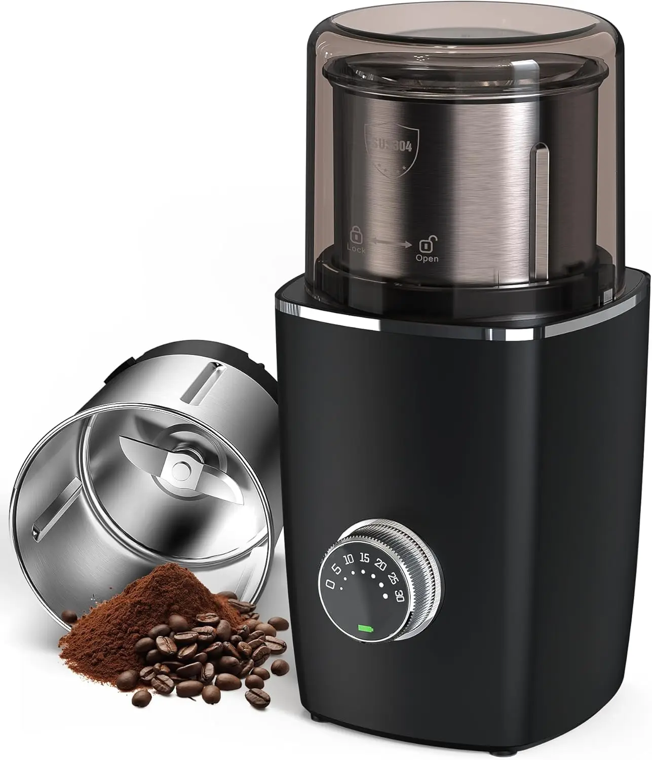 

Hands-Free Blade Coffee Grinder, Cordless Coffee Mill with 5-30S Adjustable Grinding, Triple-Lock Safety & 1500mAh Recha