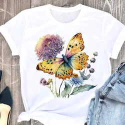 Butterfly Cute Print European Clothing Top Short-sleeved T-shirt Women Clothing  Graphic Tshirts  Oversized T Shirt  Tops