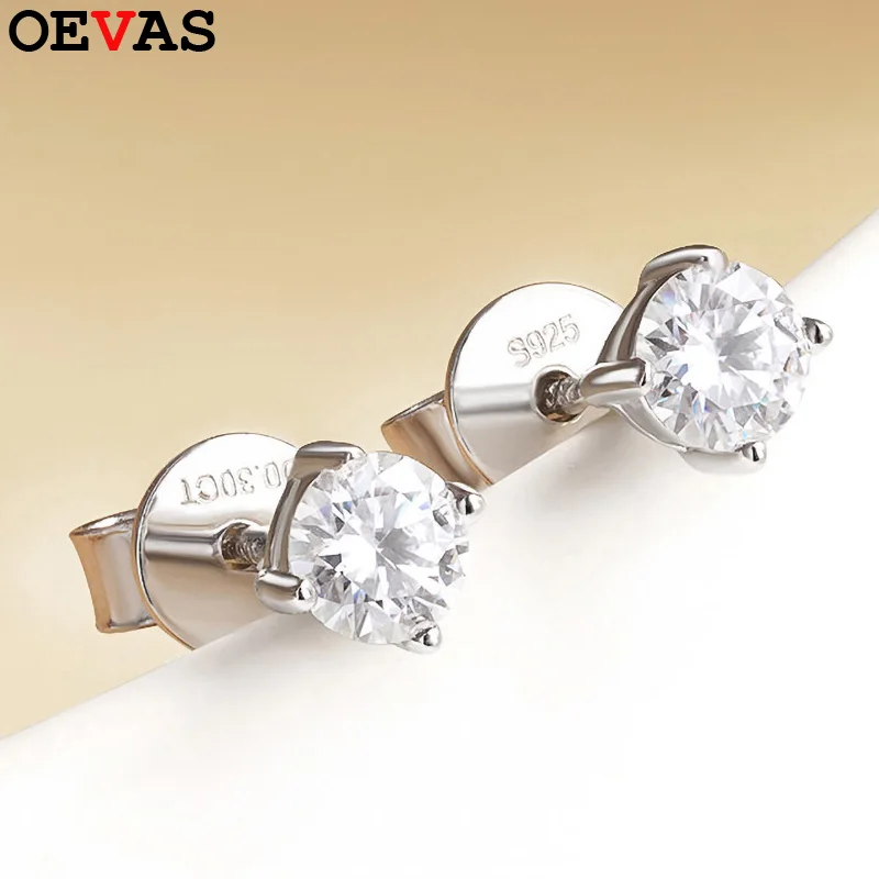

OEVAS Real 0.1ct 0.5ct D Color Moissanite Stud Earrings For Women Top Quality 100% 925 Sterling Silver Wedding Jewelry