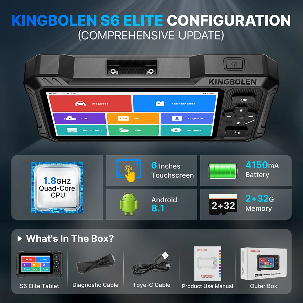 KINGBOLEN S6 PRO S6 ELITE Allsystem-Autodiagnosegerät mit Bidirektionaler CANFD FCA OBD2-Unterstützung, Lebenslange Kostenlose Updates – Detail 13