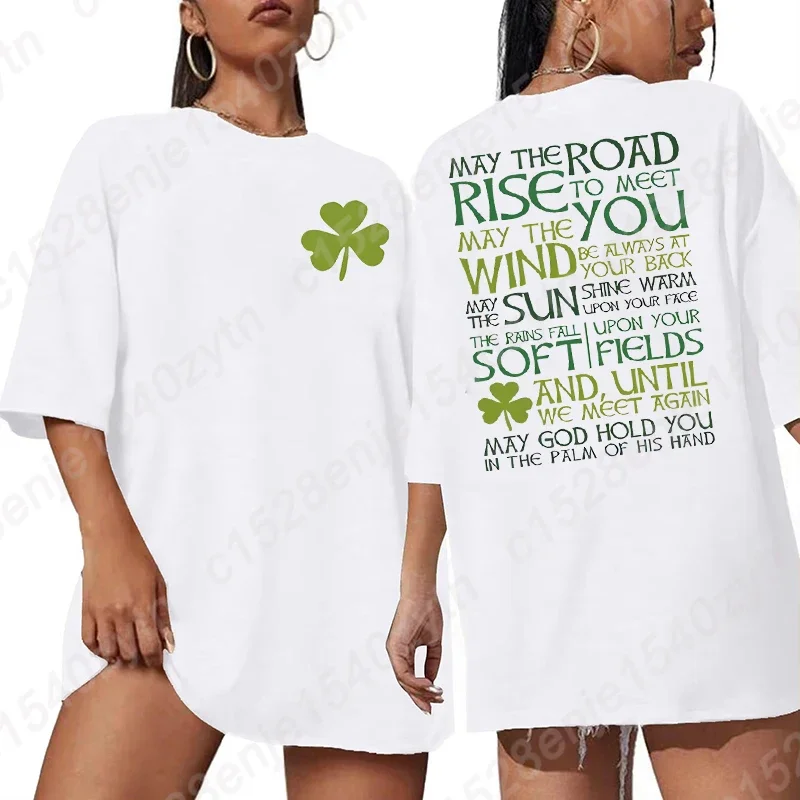 

St.Patrick's Day Casual Crew Neck T-Shirt with Traditional Irish Blessing Print, Casual Graphic Tees, Women's Oversized T-shirts