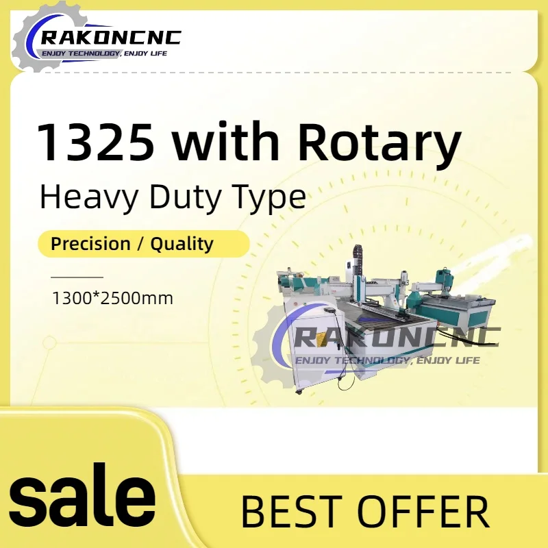 Wood Router 4*8ft' Cnc Router 1300 X 2500 Machine for Wood Engraving 1325 Woodmilling Tools with Rotary for Cylindrical Material