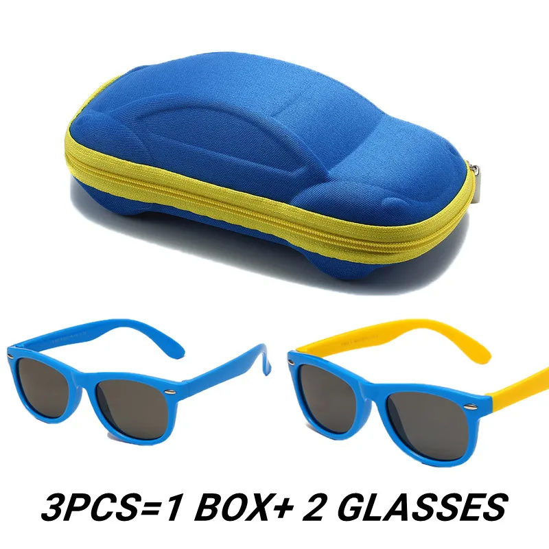 2 Pairs Silicone Sunglasses with Boxs for Boys Girls Soft Portable AC Lens Sun Glasses Cute UV400 Travel Goggle Eyewear Shades