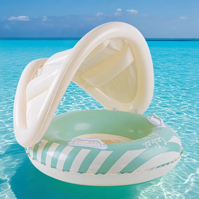 Nordic Style Baby Swim Ring with UPF50+ Sun Canopy, 0-3Yrs Adjustable Underarm Floats Safety Gear for Pool/Beach Vacation