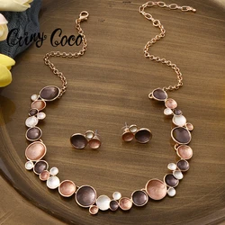 Cring Coco 2024 New Classic Round Pendant Necklaces Set Women's Blue Earrings Jewelry Sets Necklace for Women Valentine's Day