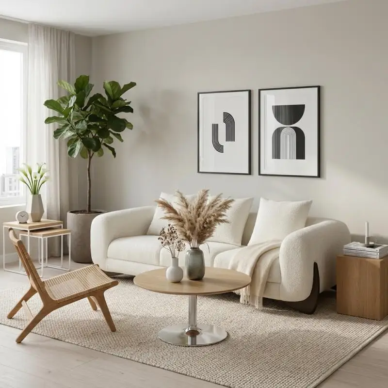 OAKEN Modern Living Room Boucle 3 Seater Sofa Minimalist Curved Arm Upholstered Couch with Solid Wood Base for Home Furniture