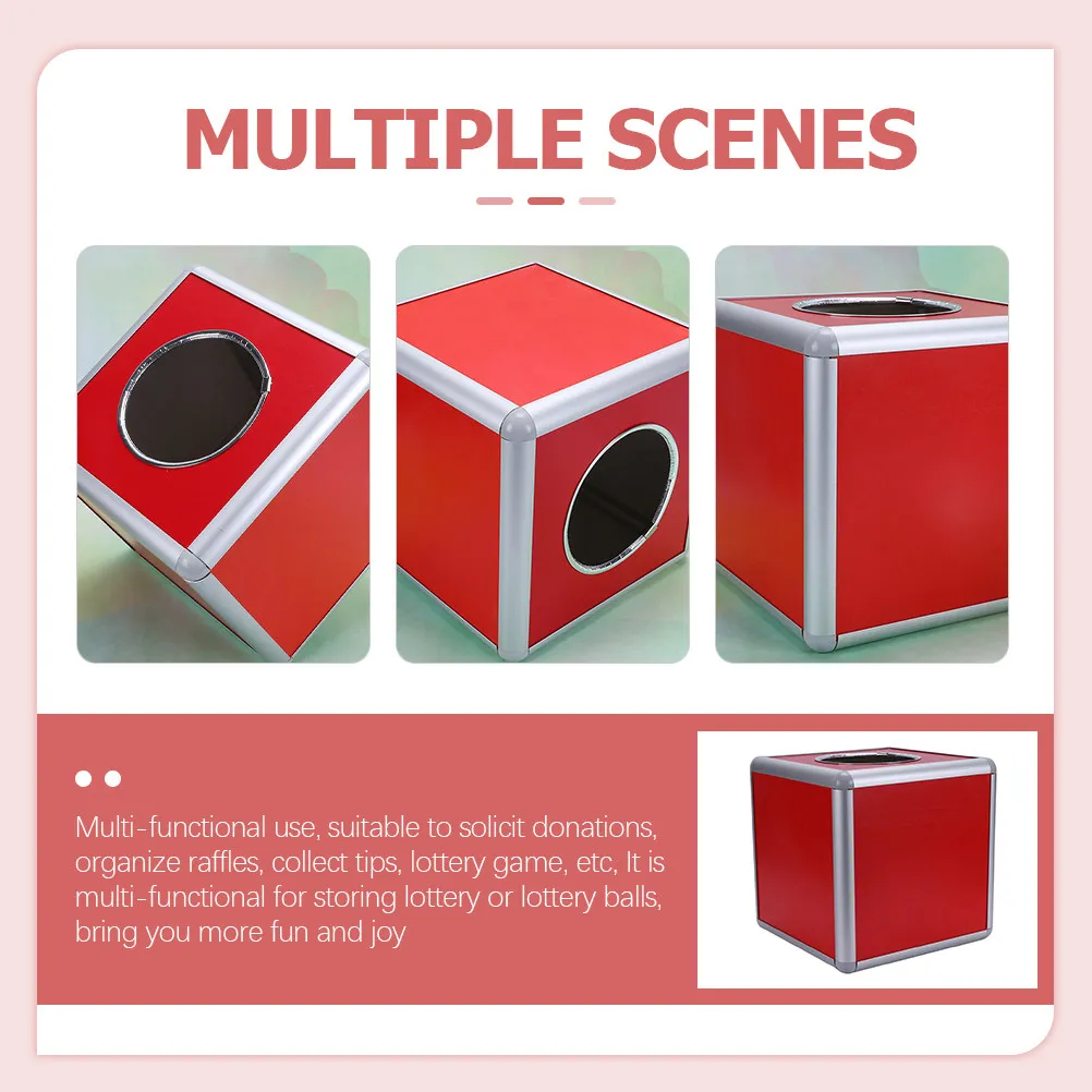 

Lottery Box Square Aluminum Alloy Raffle Ball Container Party Game Ticket Donation Supply Organizer Ballot Cube