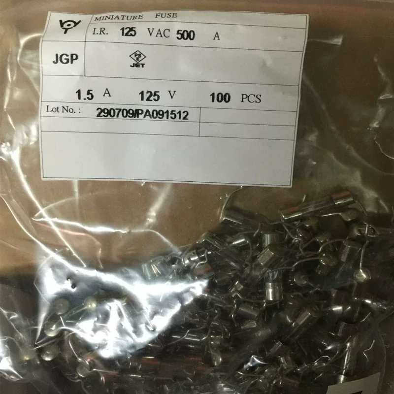 30-100pcs Glass fuse fuse fuse tube 5 * 20mm-1.5A 125V with pin lead 5x20