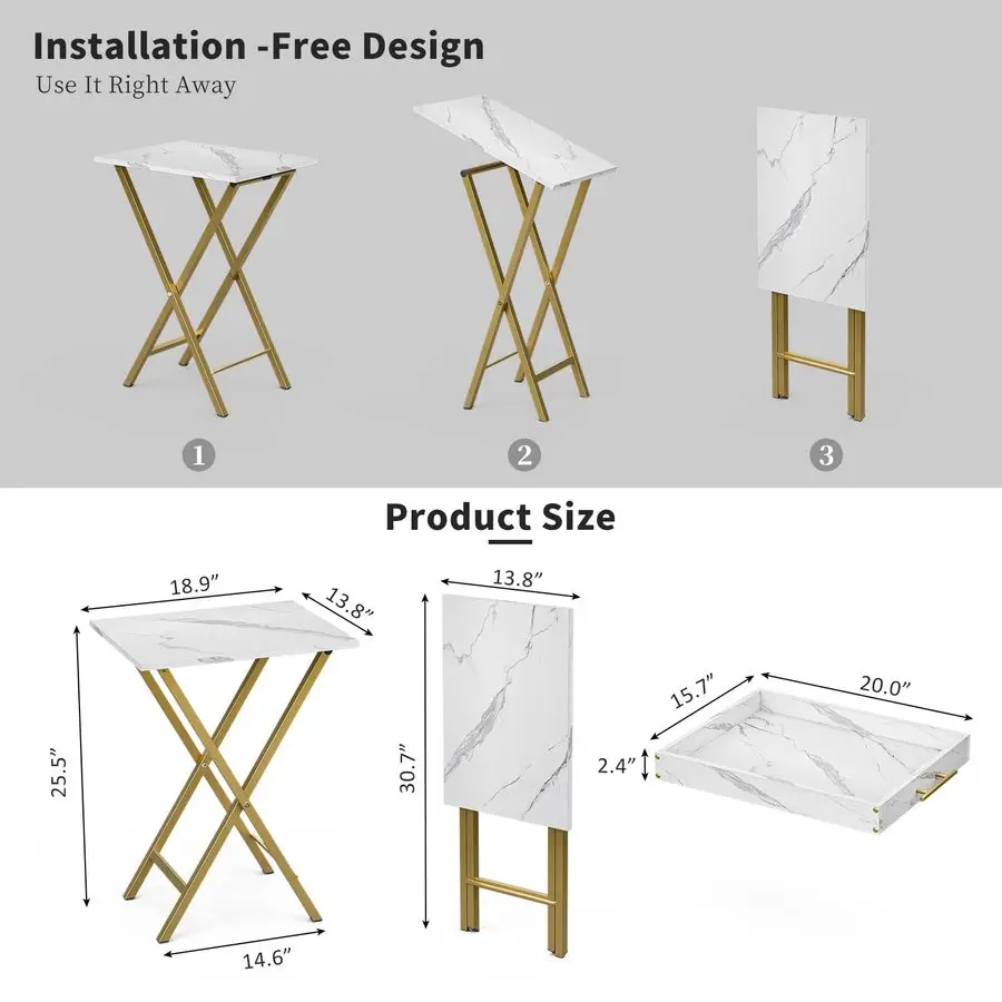 طاولات صينية التلفزيون، مجموعة من طاولتين جانبيتين للمكان الصغير، طاولات تناول الوجبات الخفيفة في الأريكة، طاولات قابلة للطي مع صينية تقديم قابلة للإزالة، P #3