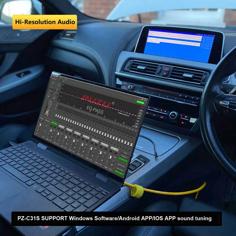 PUZU  ISO wiring harness cable Car DSP Amplifier 6X150W support PC tool 31 EQ  android APP bluetooth lossless USB music