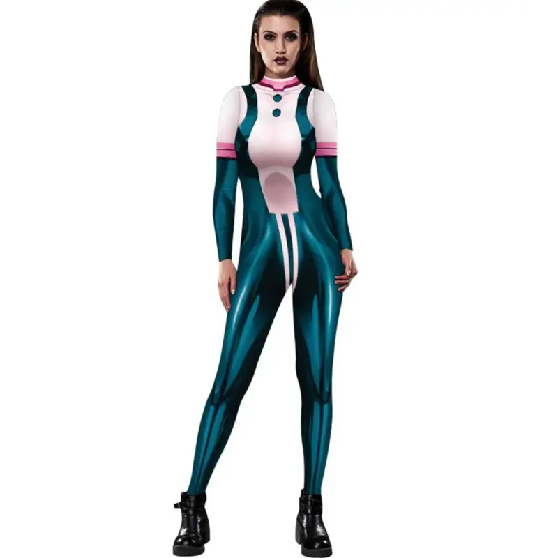 ผู้หญิงอะนิเมะ 3D ผู้หญิง My Hero Academia Boku no Hero Academia Asui Tsuyu คอสเพลย์เครื่องแต่งกาย Zentai บอดี้สูท Jumpsuits OA3216