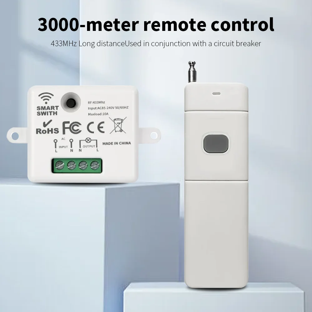 433MHz wireless remote control switch, remote control range exceeds 3000 meters, 16A relay receiver module, 100-40V light, suita
